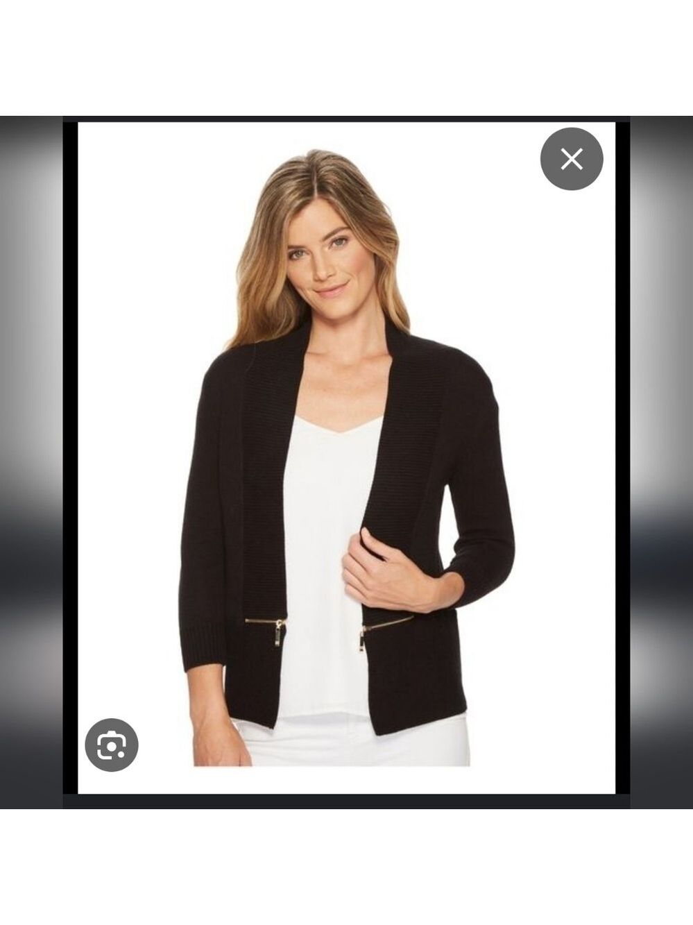 IVANKA TRUMP WOMEN'S OPEN FRONT BLUE KNIT RIBBED CARDIGAN  S